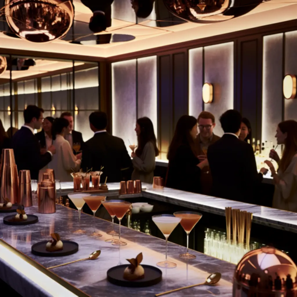 Koktajlowe przyjęcie w eleganckim barze: wyrafinowane drinki i nastrojowe oświetlenie