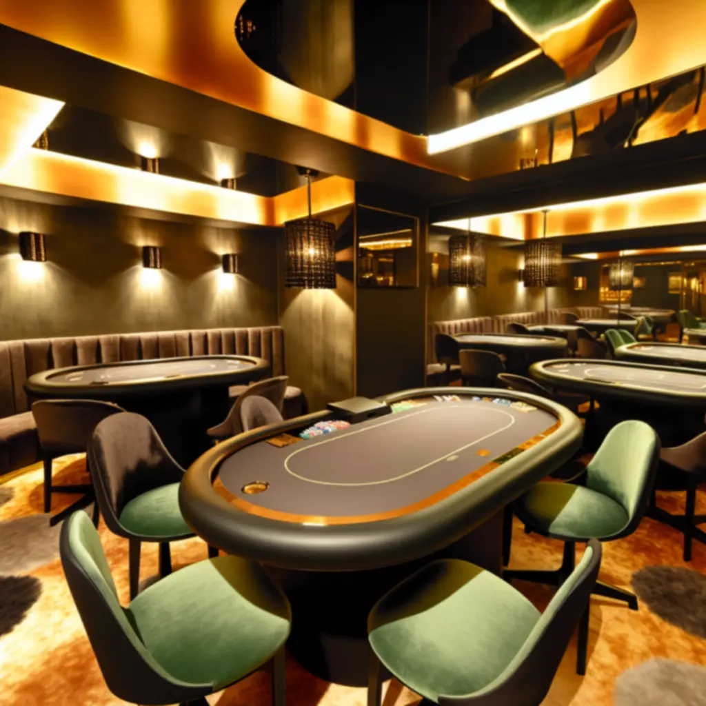 Artystycznie zaprojektowane stoły do gry na kameralnej sali