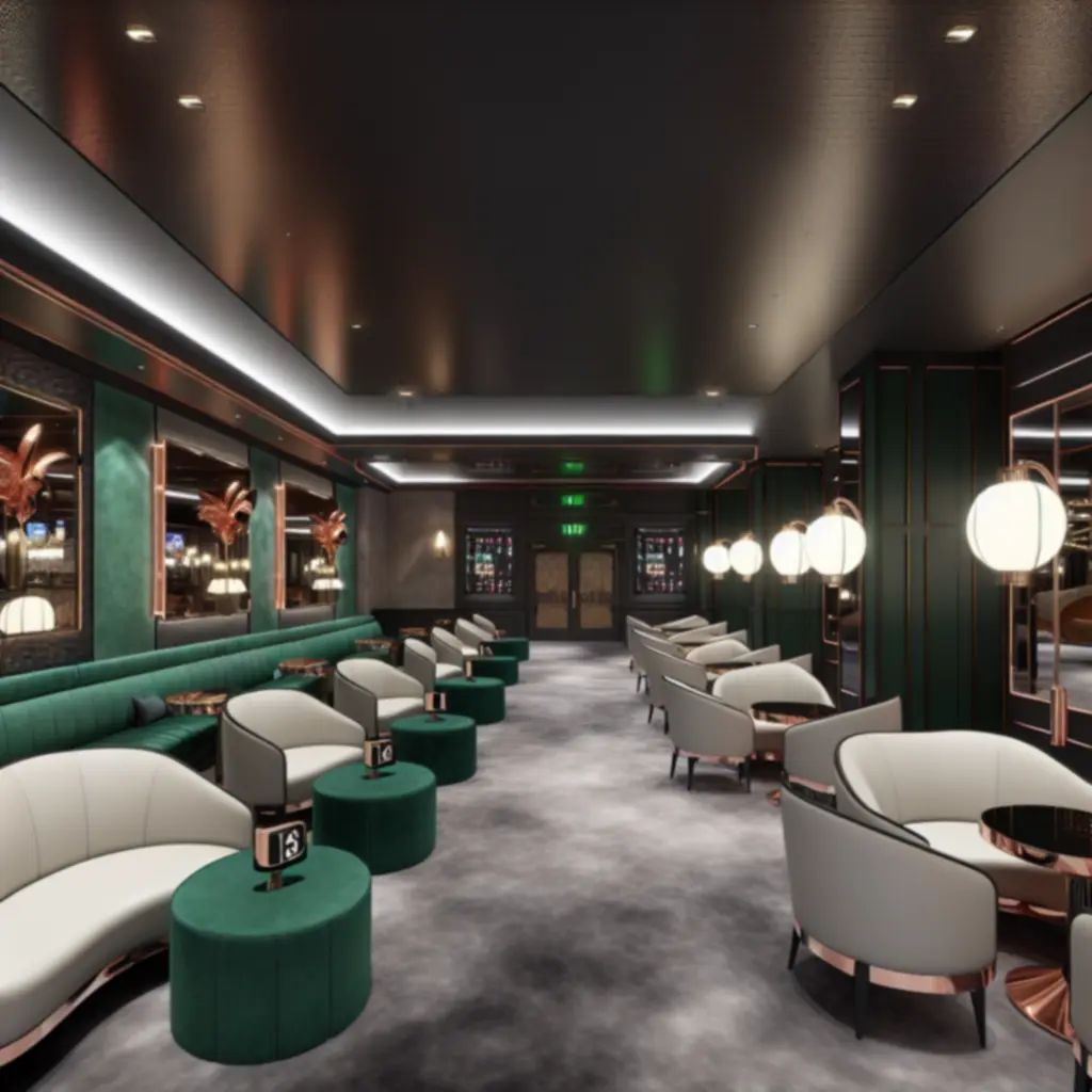 Eleganckie lobby butikowego hotelu z nastrojowym oświetleniem