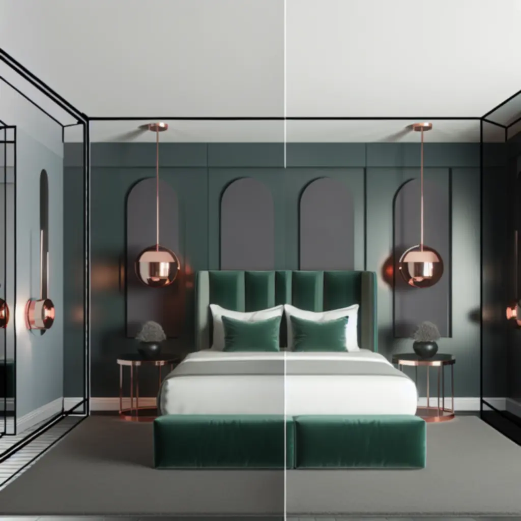 Wyrafinowany pokój gościnny w odcieniach szmaragdu i kremowej bieli